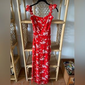 Off the Shoulder Red Floral Maxi Dress